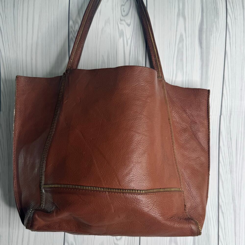 Botkier Brown Leather Tote Bag Pebbled Leather Zipper Detail Snap Soho Read - Picture 2 of 14